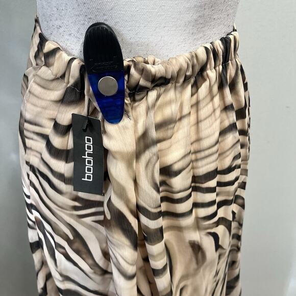 BooHoo Skirt size 10 Long Maxi Black Khaki Sheer Tiger Striped A Line Modest - Picture 8 of 10